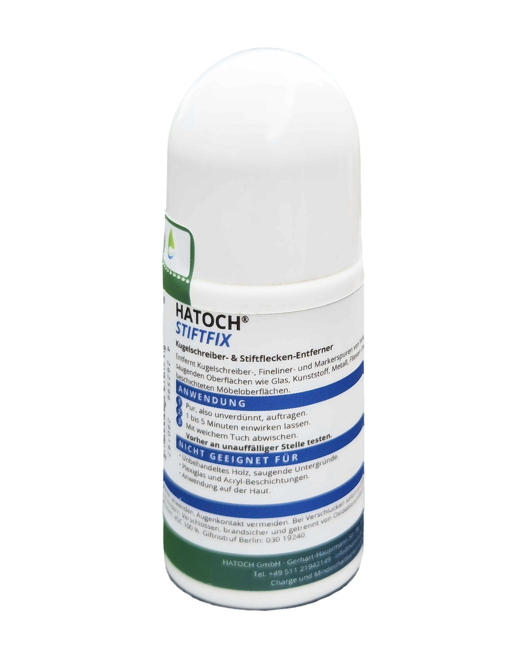 HATOCH STIFTFIX 50 ml Stick, Rückseite: Anwendung in 3 Schritten und nicht geeignete Oberflächen