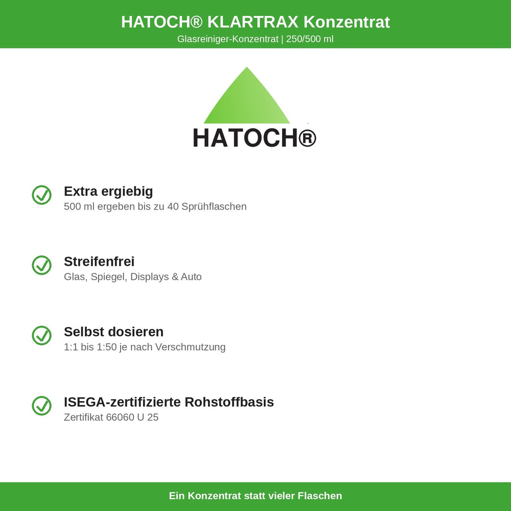 HATOCH KLARTRAX Konzentrat Vorteile: extra ergiebig, streifenfrei, selbst dosieren