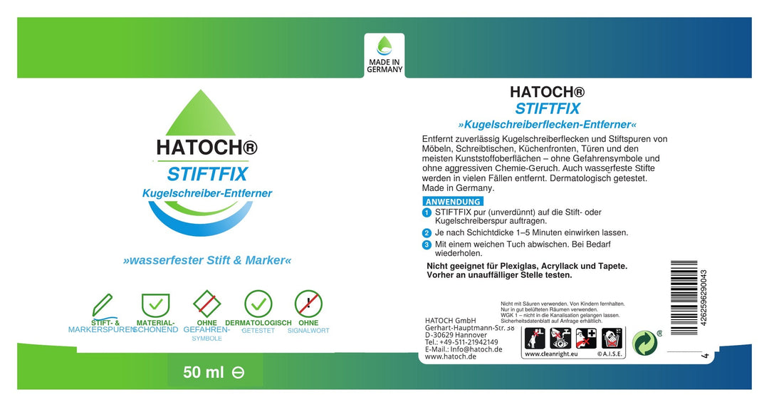 HATOCH STIFTFIX Etikett mit Anwendung und Sicherheitshinweisen