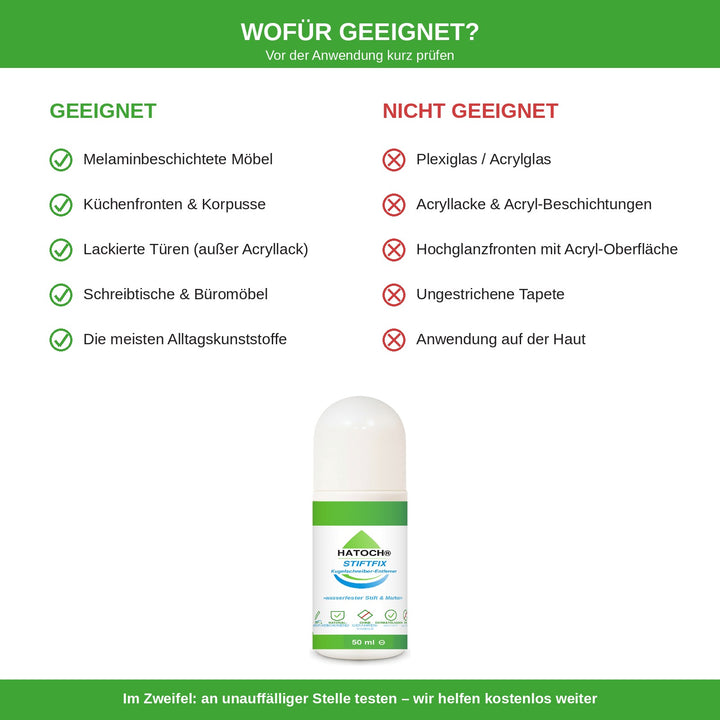 HATOCH STIFTFIX geeignete und nicht geeignete Oberflächen