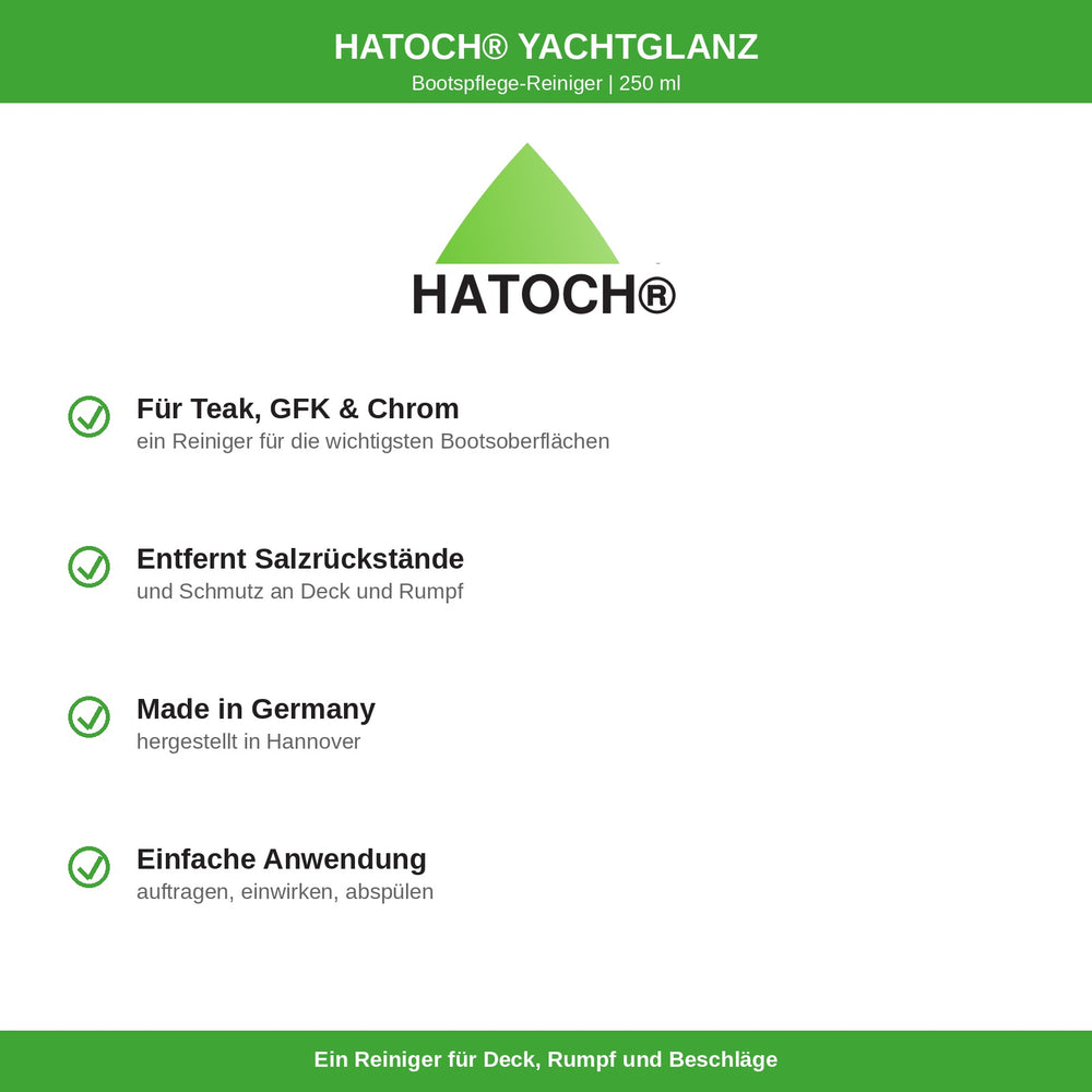 HATOCH YACHTGLANZ Vorteile: für Teak, GFK und Chrom, entfernt Salzrückstände